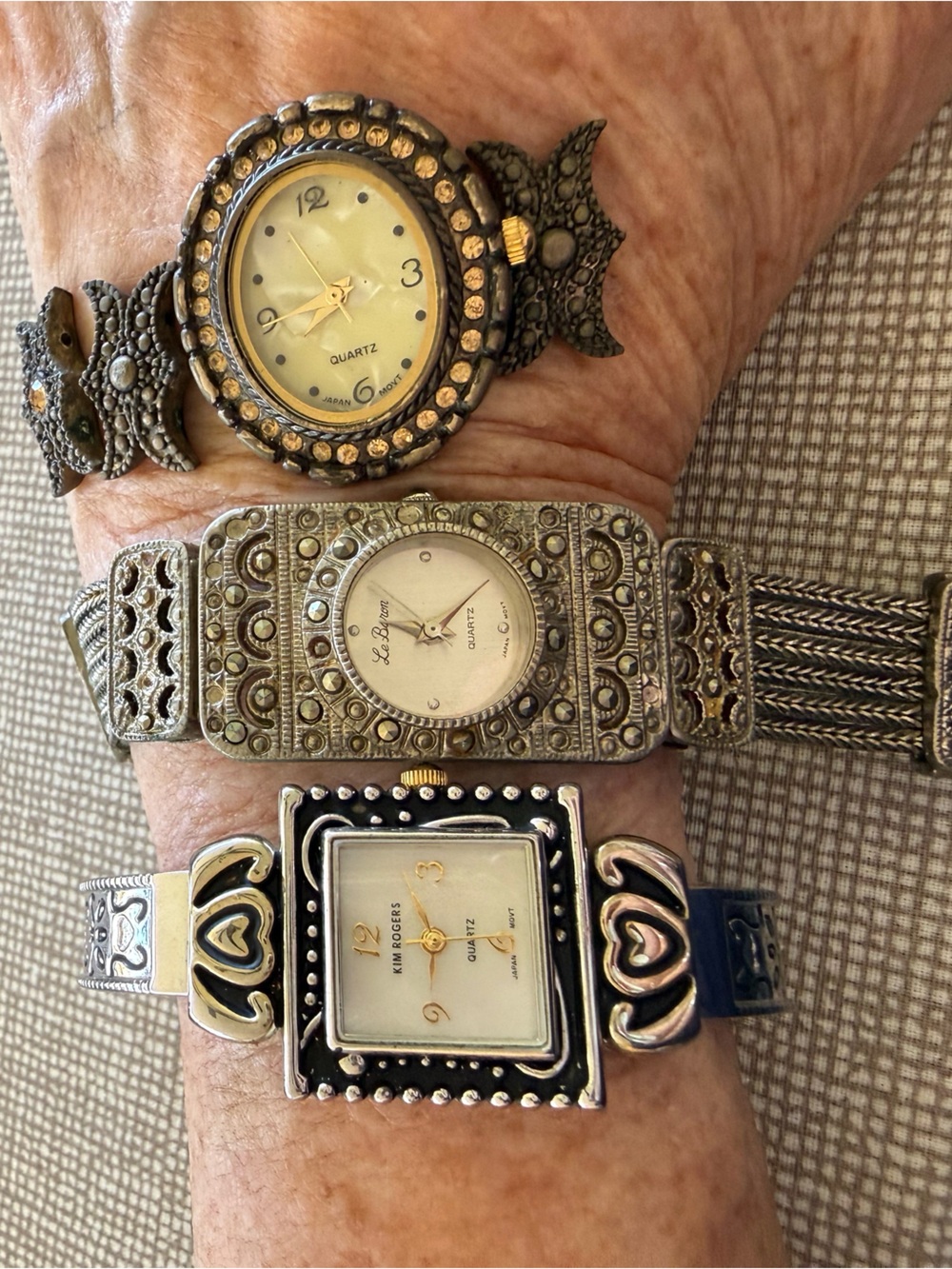 3 Vintage-Inspired Misc. Bracelet Watches Silver Gold Tone Marcasite Detailing
